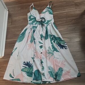 🔥Tropical Print Midi Dress with Button Front And Tie